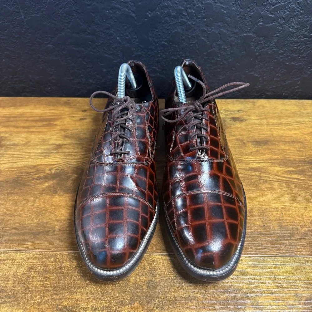 Stacy Adams Baldwin 403337 Brown Croc Embossed Leather Oxford Mens 8.5 EE